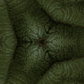 A seamless wallpaper pattern of tropical green leaves arranged in a hexagonal radial symmetry with a kaleidoscopic effect.