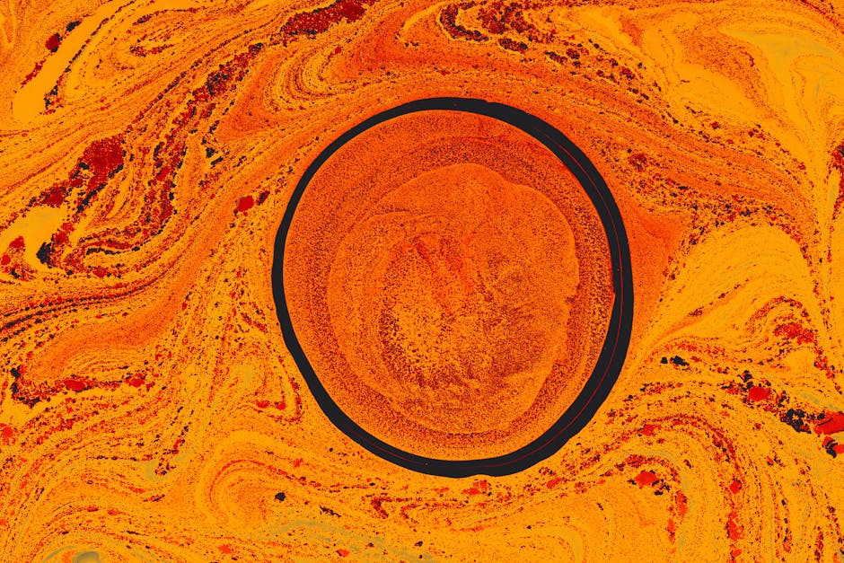 Seamless hex wallpaper pattern — Astronomy by wallpaper⁶ — base photo: Dynamic abstract art featuring a swirling orange and black pattern with circular elements.