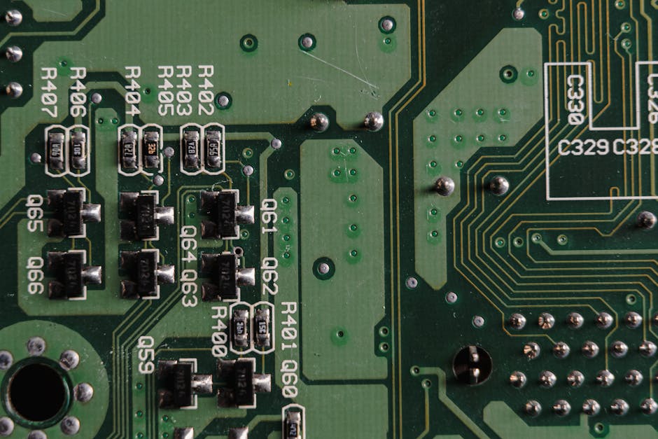 Hexagonal Data wallpaper pattern with a theme of Data Visualization, inspired by scientific charts and circuit boards. — base photo: A macro photograph reveals the intricate details of an electronic circuit board. Close-up views high