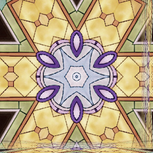 Colorful geometric kaleidoscope pattern inspired by Islamic stained glass, featuring vibrant reds, blues, and greens. Seamless repeat design.