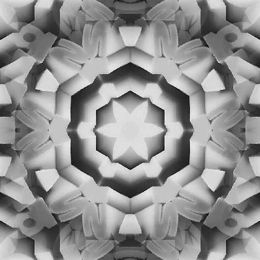 A dark gray and black wallpaper pattern featuring sharp, geometric 3D shards arranged in a radial Kaleidoscope symmetry.