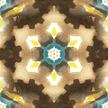 A vibrant kaleidoscopic pattern of watercolor lines and paper textures in blue, red, and yellow, forming a complex topological weave.