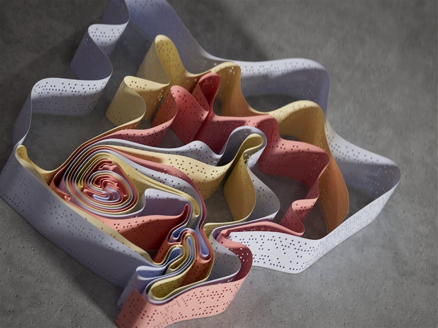AI Art Hexagon wallpaper pattern — base photo: Multicolored ribbons create a flowing abstract design on a grey background.