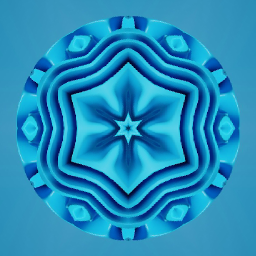 An intricate blue geometric pattern with radial Kaleidoscope symmetry featuring interconnected torus shapes and deep shadows.