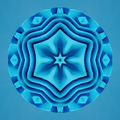 An intricate blue geometric pattern with radial Kaleidoscope symmetry featuring interconnected torus shapes and deep shadows.