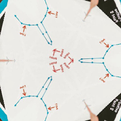 Hands examining a business report with a population and timeline chart, featuring a hexagonal data visualization pattern.