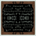 A dark chalkboard-style wallpaper featuring white scientific handwriting and chemical symbols reflected in a Mirror symmetry pattern.