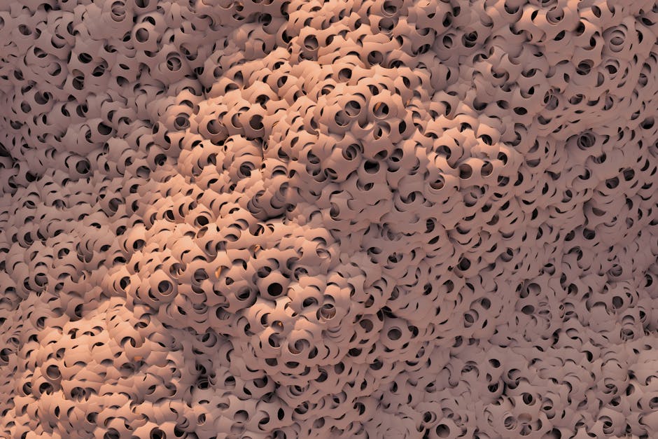 Seamless kaleidoscope wallpaper pattern — Geometry by wallpaper⁶ — base photo: Highly detailed abstract 3D texture with a complex organic pattern and soft pink hues.