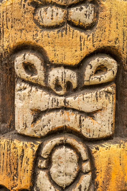Portraits Hexagon wallpaper pattern — base photo: Close-up of an ancient ornate stone sculpture highlighting intricate details and cultural artistry.