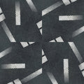 A seamless wallpaper pattern featuring repeating industrial arrows in a radial rotation symmetry, creating a gray and white geometric matrix.