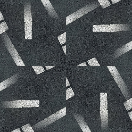 A seamless wallpaper pattern featuring repeating industrial arrows in a radial rotation symmetry, creating a gray and white geometric matrix.