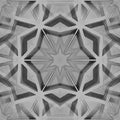 A black and white optical art pattern with radial Kaleidoscope symmetry forming a complex star-like geometric structure.