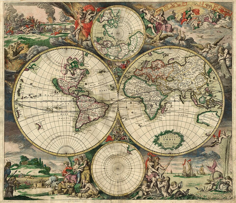 Seamless brick wallpaper pattern — Cartography by wallpaper⁶ — base photo: File:World Map 1689.JPG