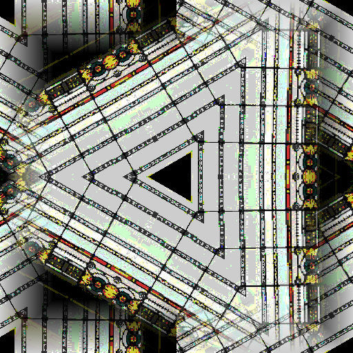 Close-up of geometric stained glass pattern with hex symmetry, featuring vibrant jewel tones and leaded lines, inspired by a traditional window.