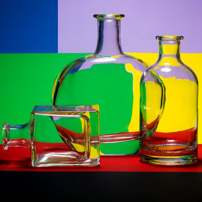 A seamless Hex symmetry pattern featuring colorful glass Klein bottles and geometric refractions in a rhythmic honeycomb layout. — base photo: A vibrant still life featuring glass Klein bottles set against a colorful geometric backdrop, captur
