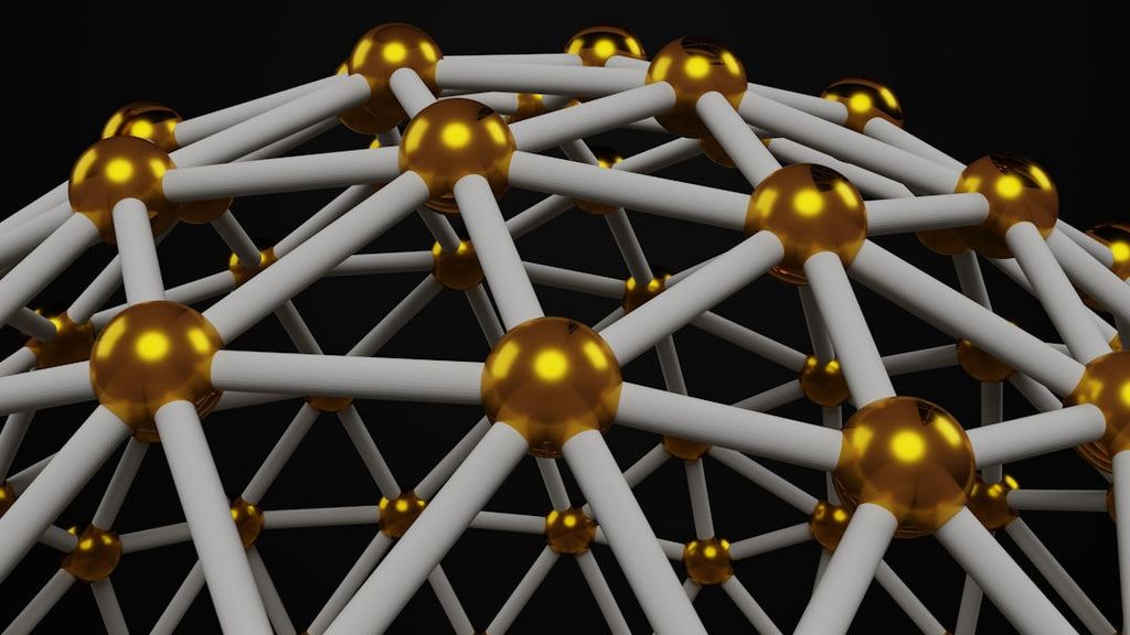 3D Hexagon wallpaper pattern — base photo: a group of gold and silver spheres