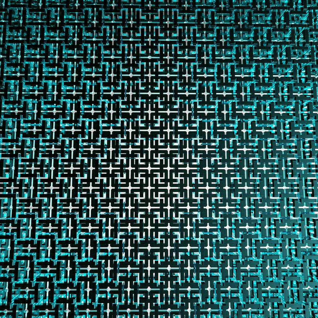 A black and white Op-Art pattern featuring mirrored geometric shapes that create a recursive, 3D tunnel effect. — base photo: A high-contrast monochrome digital illustration featuring interlocking geometric shapes and sharp ve
