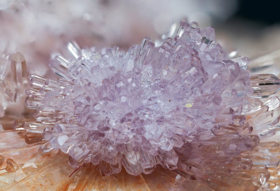 Mineralogy Hexagon wallpaper pattern — base photo: Detailed macro shot showcasing the intricate patterns of amethyst crystals.
