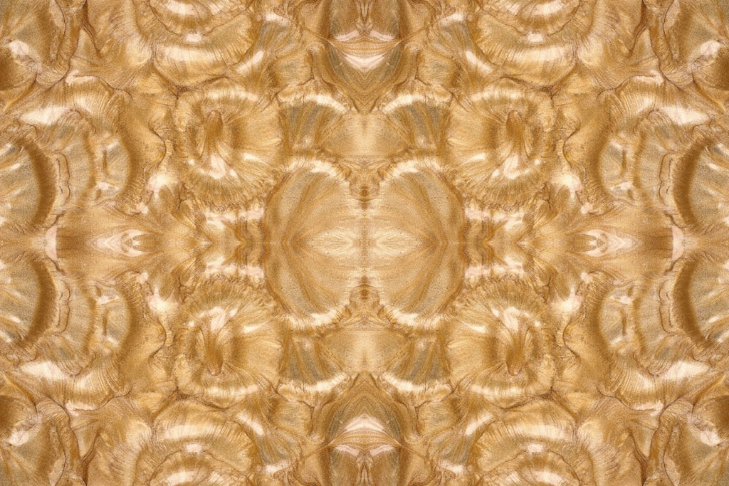 Close-up of a shimmering gold lattice wallpaper with diamond symmetry, showcasing an AI-generated geometric pattern. — base photo: A close-up macro shot of a metallic gold wallpaper displaying an intricate, repeating geometric latt