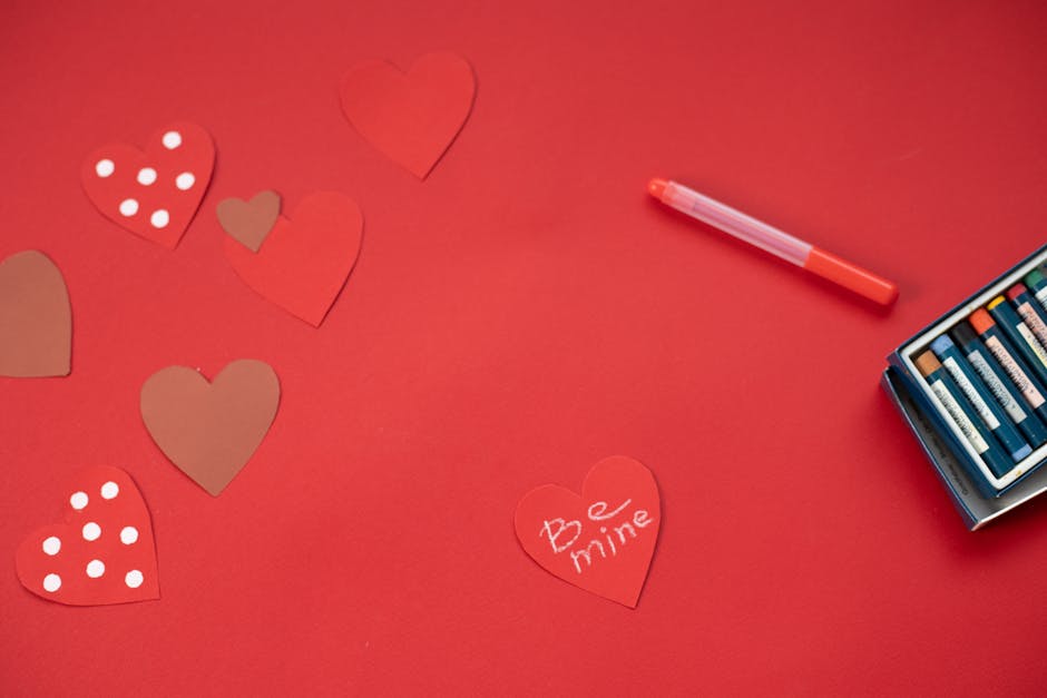 Seamless kaleidoscope wallpaper pattern — Medicine by wallpaper⁶ — base photo: Top view of Be Mine inscription written on paper heart and placed on red background with felt pens d