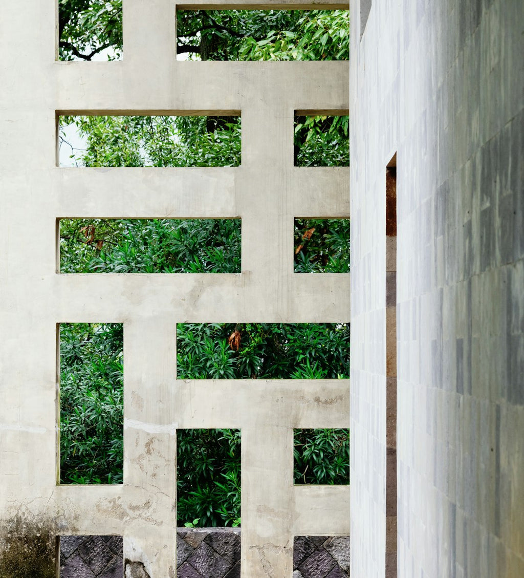 WALLPAPER⁶ — seamless rotate4 pattern from bauhaus architecture detail, Bauhaus — base photo: The San-He Residence was designed by Chinese architect Wang Shu. It was inspired by a traditional Ch
