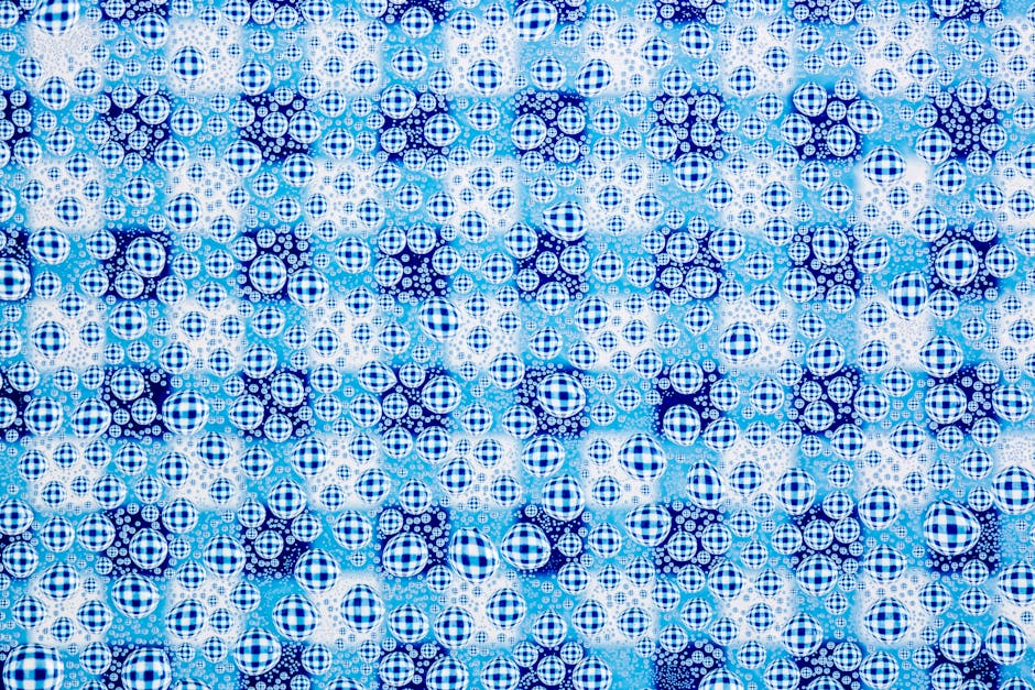 Seamless hex wallpaper pattern — Biochemistry by wallpaper⁶ — base photo: Dynamic abstract pattern of blue and white concentric circles creating bubble-like illusions.