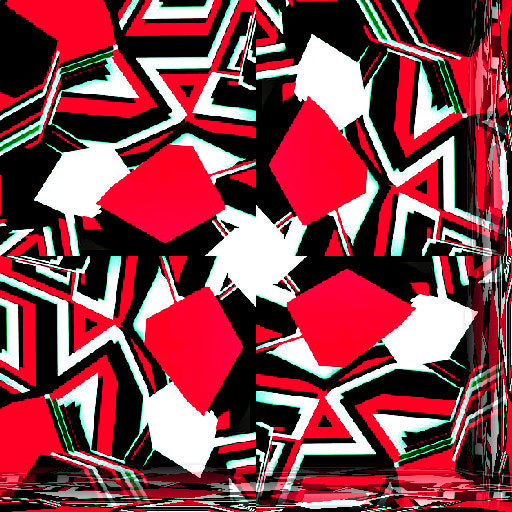 Dynamic composition of stacked 3D geometric shapes in blue, black, and cream, arranged with rotational symmetry. A modern wallpaper design.