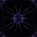 An intricate geometric wallpaper pattern in neon green and dark blue featuring symmetrical Mirror mode reflections.