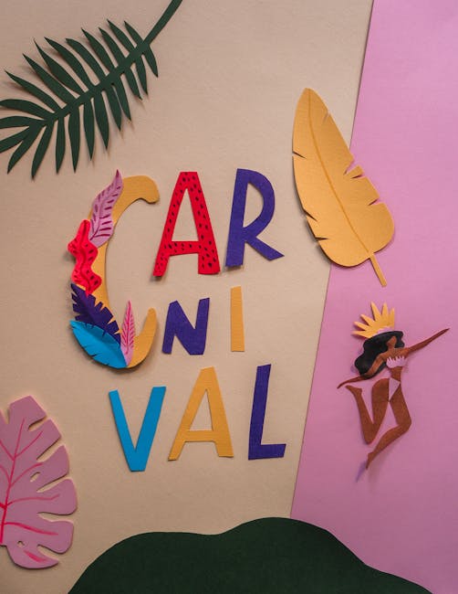 Seamless diamond wallpaper pattern — Origami by wallpaper⁶ — base photo: Vibrant paper cut-out art representing a carnival theme with colorful letters and shapes.