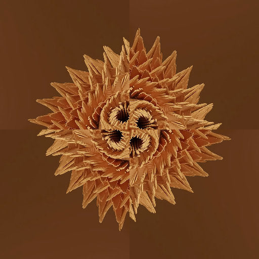 A dark, isometric 3D pattern of rotating obsidian prisms and geometric shapes with sharp highlights and shadows.