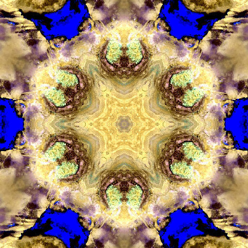 A seamless repeating wallpaper pattern inspired by mineralogy and the Dasht-e Kavir desert, featuring kaleidoscope symmetry.