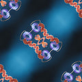 A sophisticated diamond-patterned wallpaper showing glowing green and gold molecular structures on a dark background.