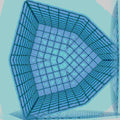 Hex symmetric pattern of isometric 3D objects, resembling architectural constructs, in shades of grey and white.