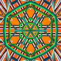 A 3D isometric render abstract pattern with kaleidoscopic symmetry, showcasing geometric shapes and depth. Ideal for modern interior design.