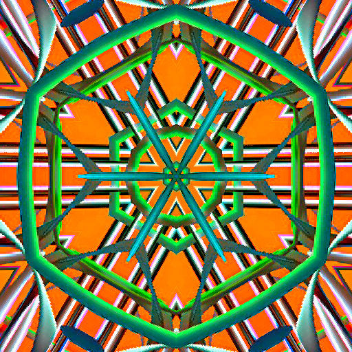 A 3D isometric render abstract pattern with kaleidoscopic symmetry, showcasing geometric shapes and depth. Ideal for modern interior design.