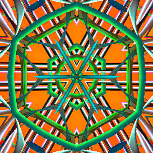 A 3D isometric render abstract pattern with kaleidoscopic symmetry, showcasing geometric shapes and depth. Ideal for modern interior design.