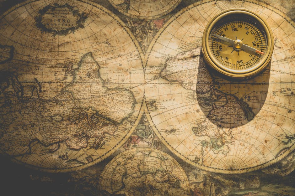 Seamless mirror wallpaper pattern — Cartography by wallpaper⁶ — base photo: Antique map with a compass, symbolizing exploration and navigation.