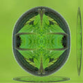 A symmetrical mirror pattern of lush green ferns and forest leaves, creating a diamond-like geometric botanical structure.