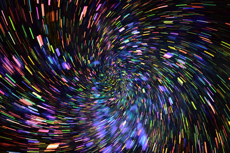 Cosmology Kaleidoscope wallpaper pattern — base photo: Abstract image of vibrant, swirling light trails creating a vortex effect.