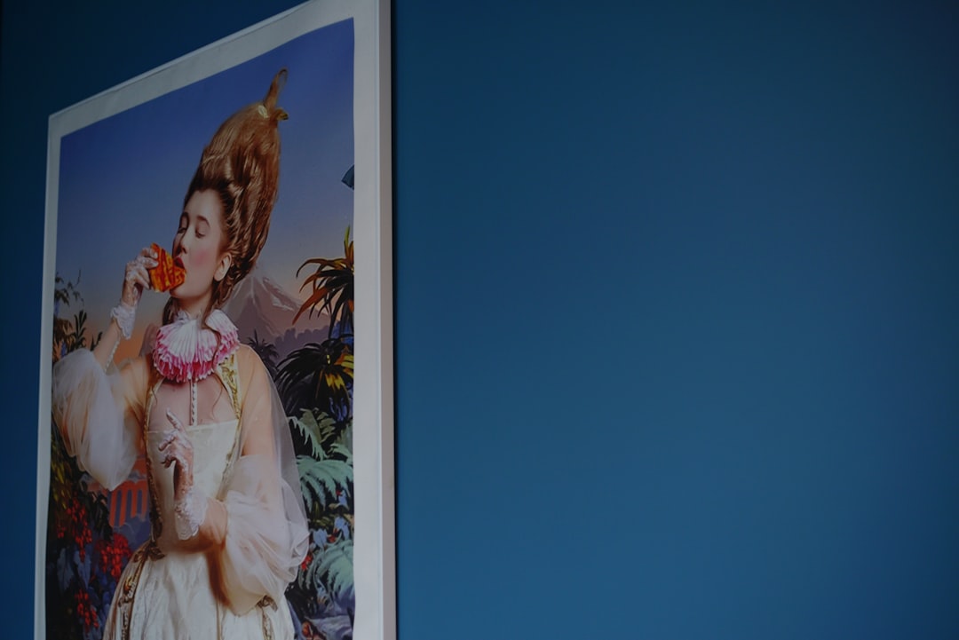 Portraits Kaleidoscope wallpaper pattern — base photo: Woman in elaborate wig drinks from orange