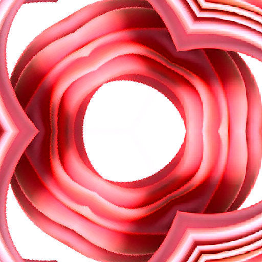 Abstract 3D shapes in pink and white swirls, arranged in a hexagonal isometric pattern for wallpaper.