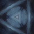 Deep blue abstract patterns arranged in a repeating hexagonal symmetry with crystalline and fluid textures.