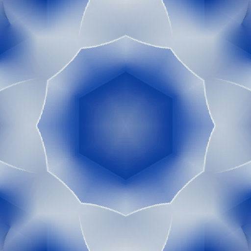 A black and white Op-Art pattern with Kaleidoscope symmetry featuring radiating star-like shapes and vibrating lines.