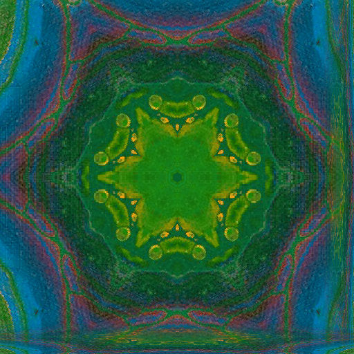 Abstract kaleidoscope wallpaper design derived from an acrylic pour, featuring swirling patterns and vibrant hues of blue, orange, and purple.