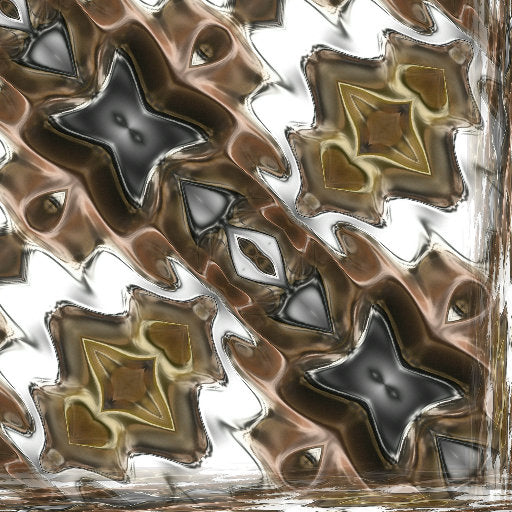 A seamless Diamond symmetry pattern of brown and white stained glass shards forming an elegant geometric lattice.