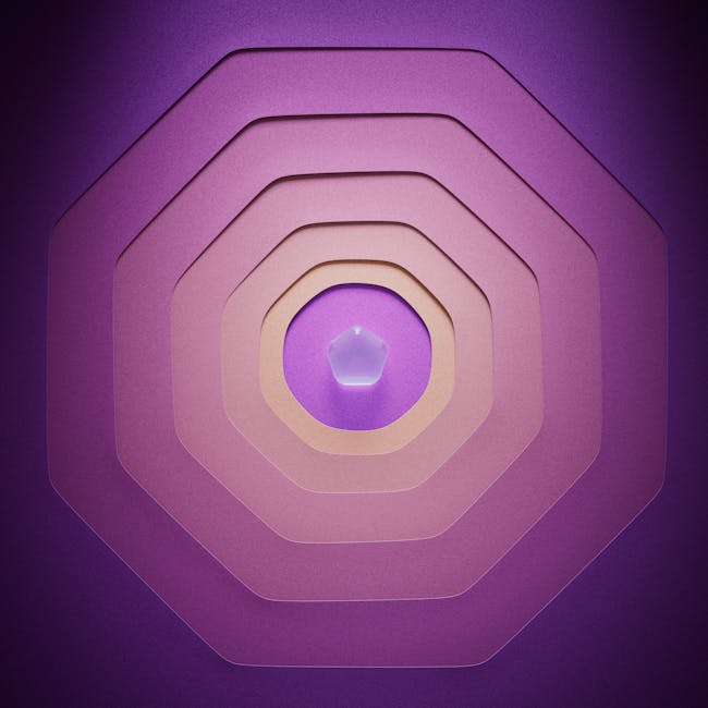 Seamless mirror wallpaper pattern — Origami by wallpaper⁶ — base photo: A vibrant geometric pattern in purple featuring layered shapes and a central gem.