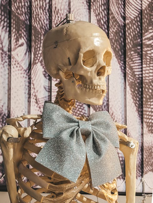 Seamless kaleidoscope wallpaper pattern — Medicine by wallpaper⁶ — base photo: A skeleton adorned with a glittery bow tie against a patterned backdrop in Saint Petersburg.