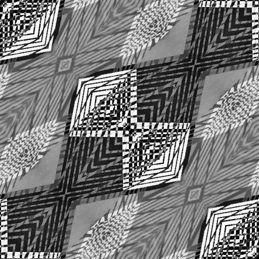 Black and white geometric pattern with sharp angles and high contrast, arranged in a diamond symmetry. Data visualization inspired.