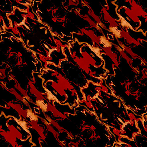 Close-up of abstract acrylic pour with swirling crimson, black, and white resembling marble, arranged in a diamond symmetry pattern.