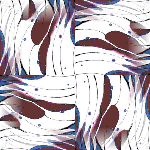 Close-up of red and white acrylic paint swirling in a rotational pattern, forming an abstract wave-like design.